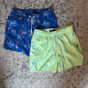 Lot of 2 - Hollister Men’s Blue Flamingo & Lime Palm Swim Trunks